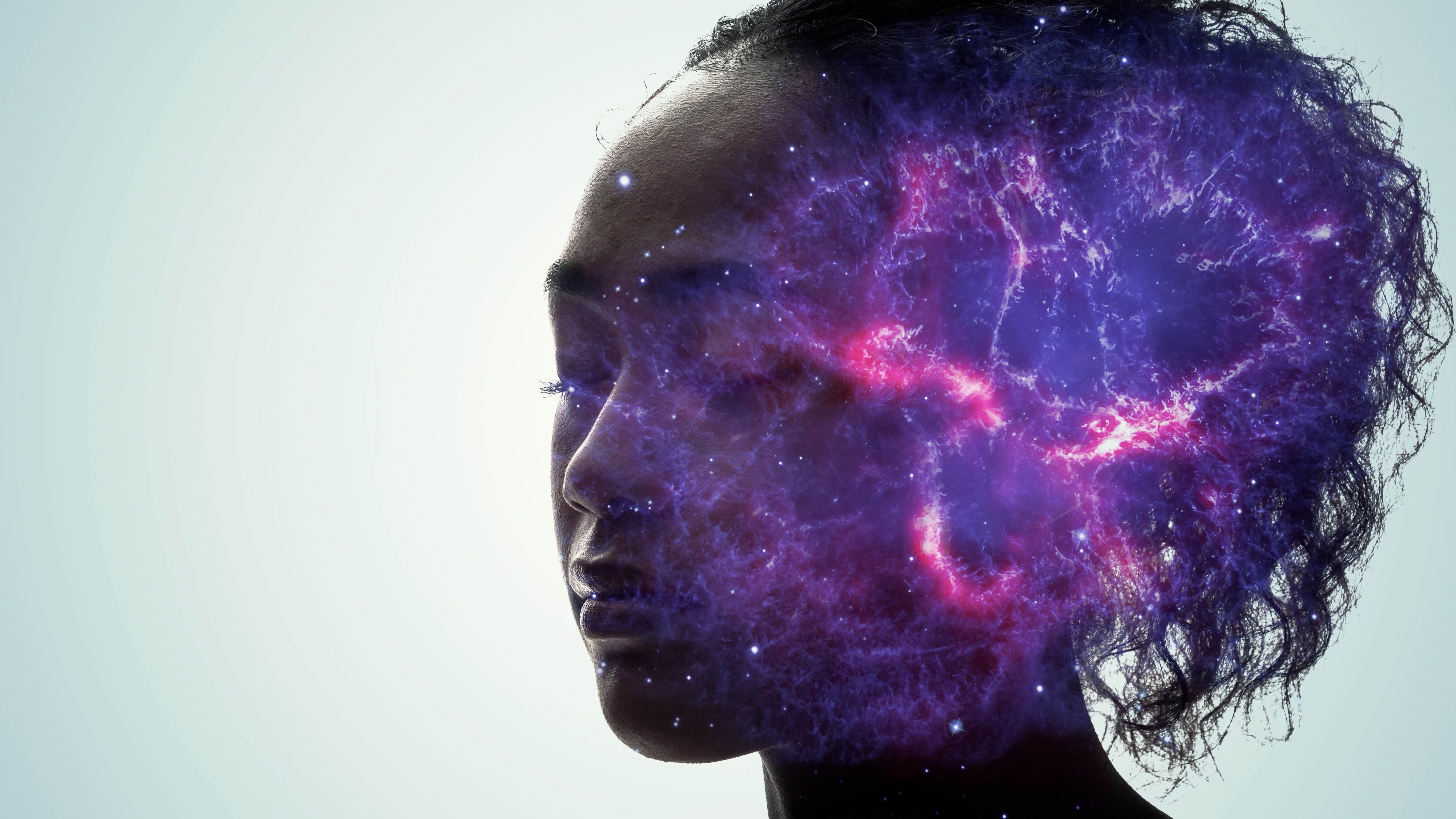 Woman's brain with neurotransmitters lit up throughout Woman's brain with neurotransmitters lit up throughout